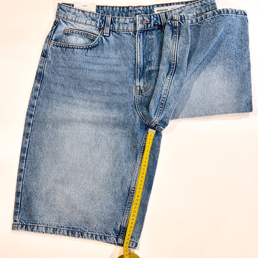 Bershka Light Blue Denim Baggy Bermuda Shorts 31 - Picture 8 of 10